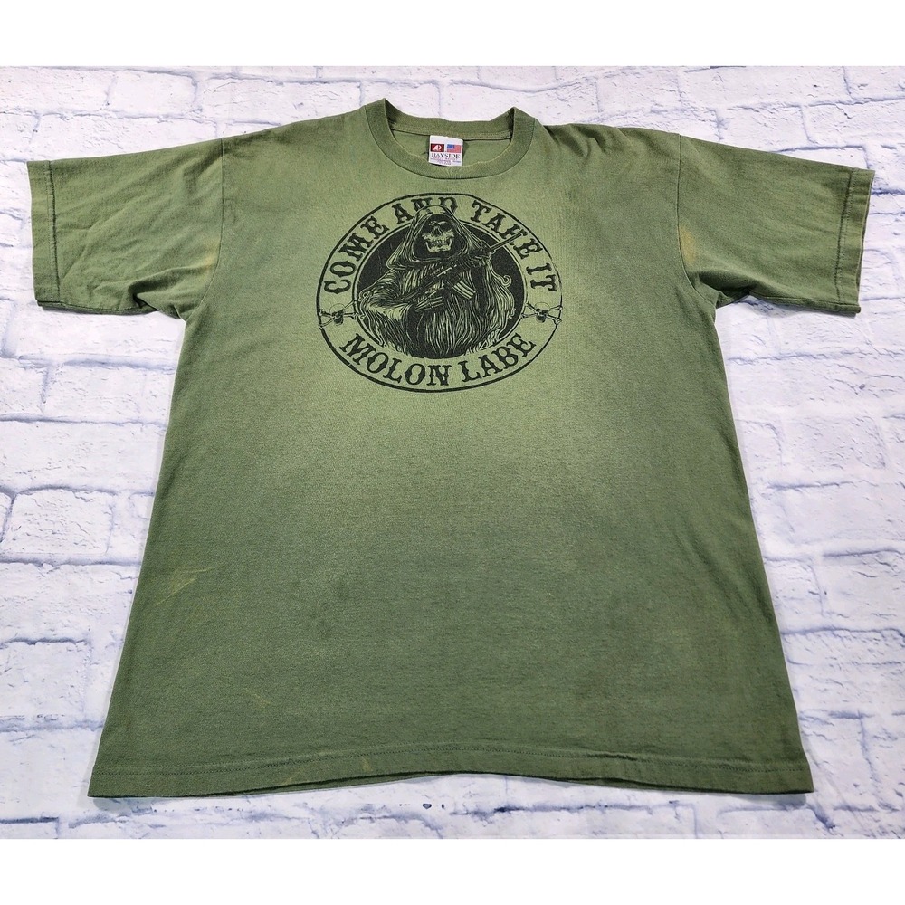 Bayside Mens Size Xl Green T Shirt Skeleton Come Tale It Molon Labe Vintage 90s